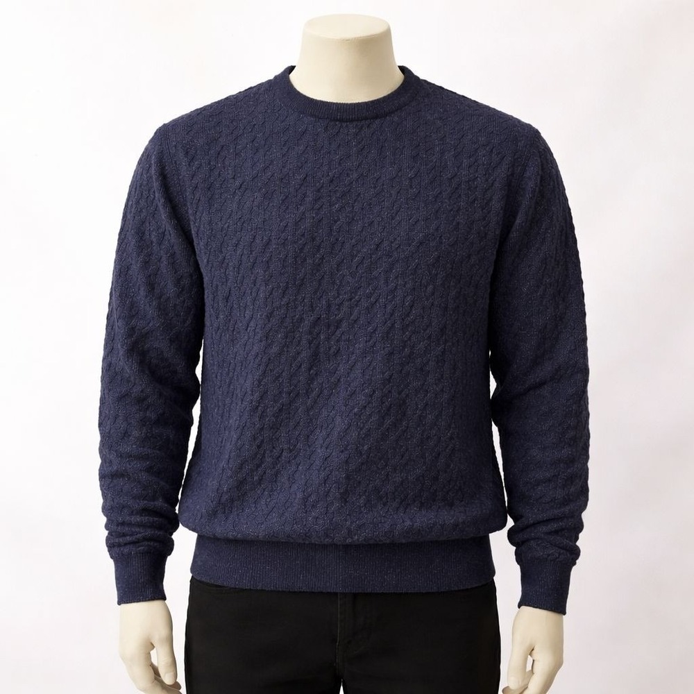 Tricots St. Raphael Mens Medium Sweater Pure Merino Wool Knit Navy Blue Crewneck